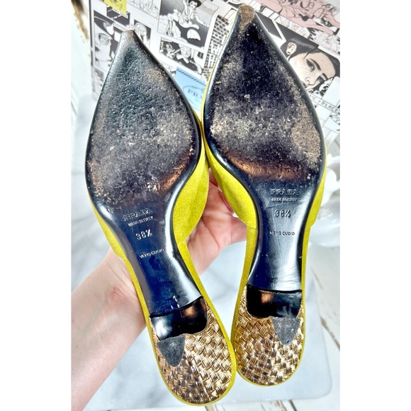 |SOLD| Prada Avocado Suede Leather Mules with Decorative Heel - Picture 6 of 8